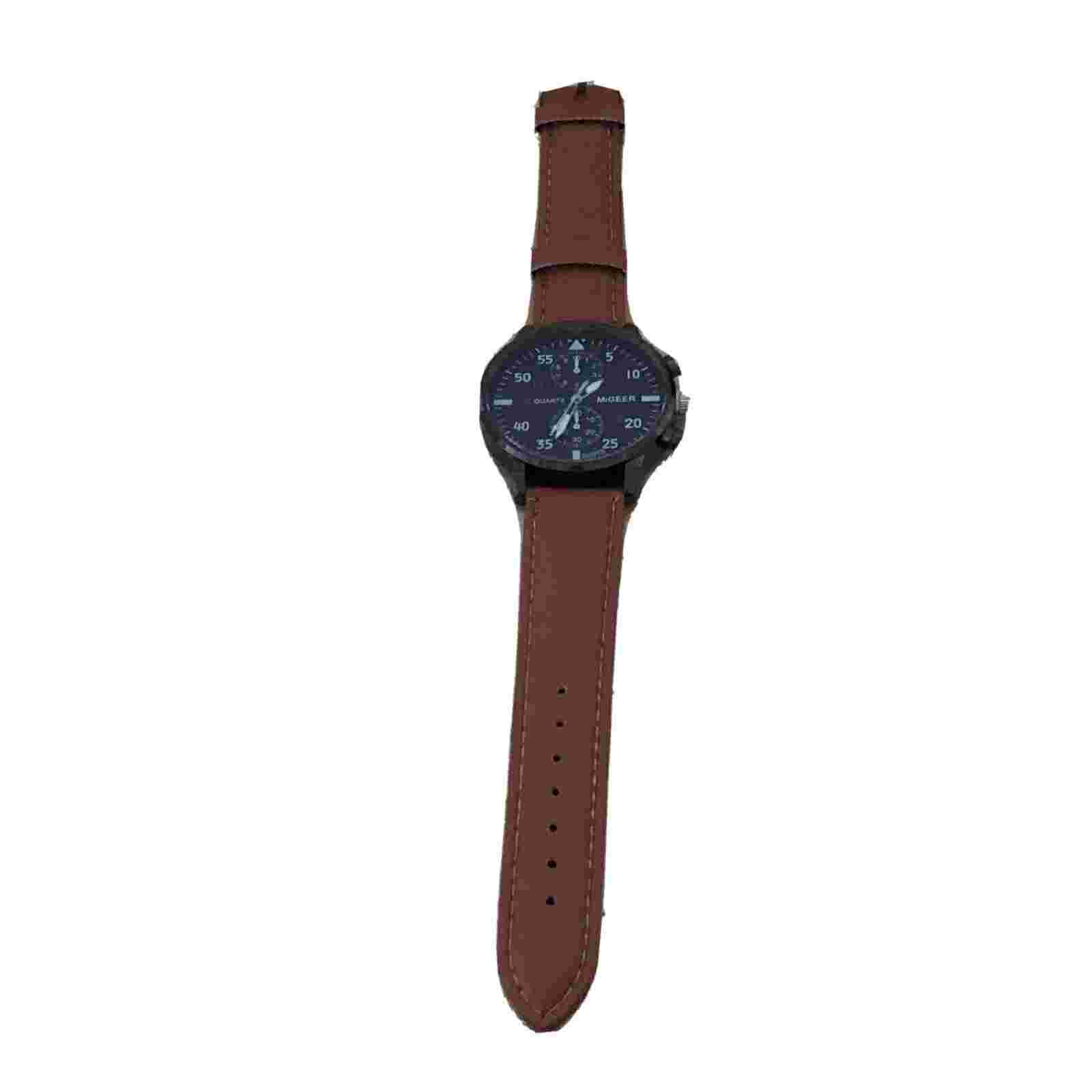 MIGEER Watch Fashion Casual Mens Brown Leather Business Quartz Watch