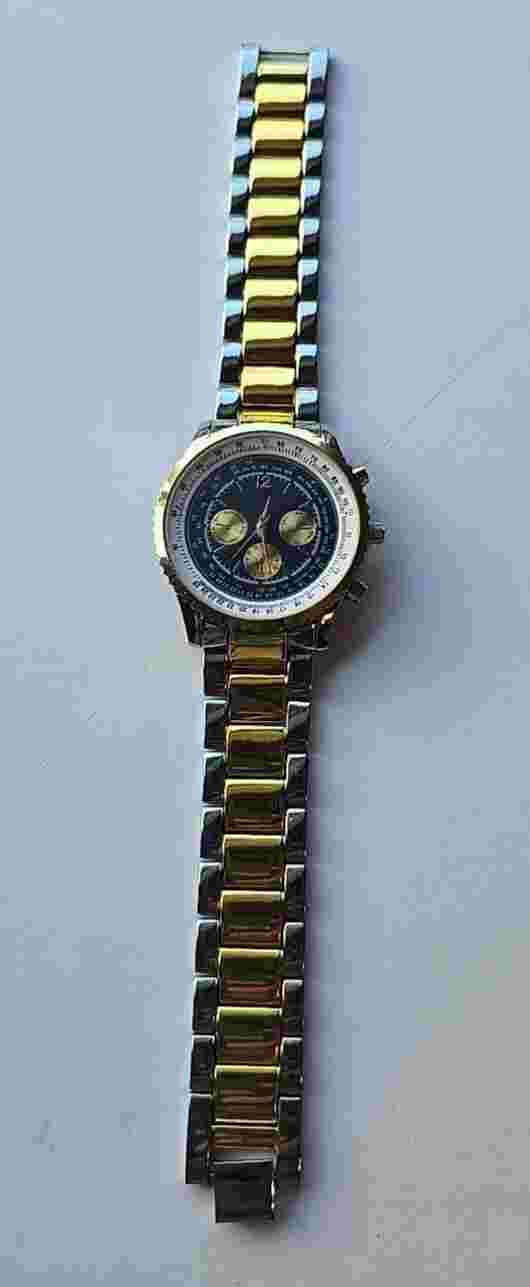 Haband Quartz Analog Mens Fashion Watch Silver & Gold  Tone Stretch Band  T1