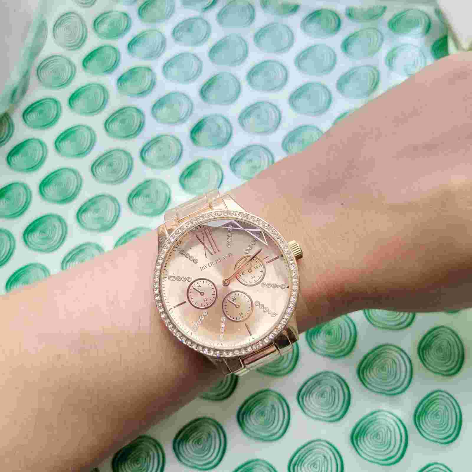 Classic River Island Rose Gold Rhinestone Roman Numerals Chunky Watch