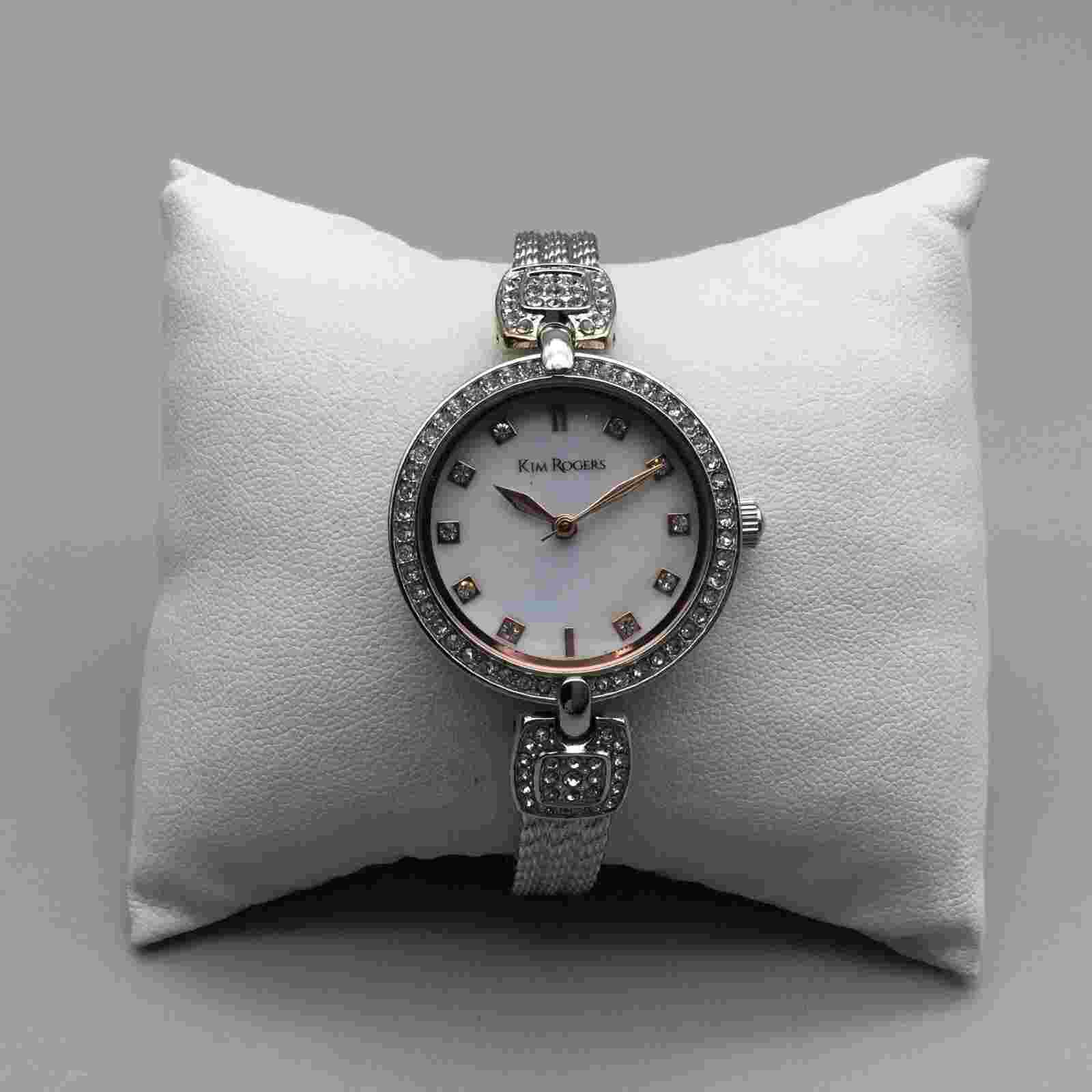 Kim Rogers Watch Women 30mm Pave Silver Tone MOP Dial Bling New Battery 7.25"