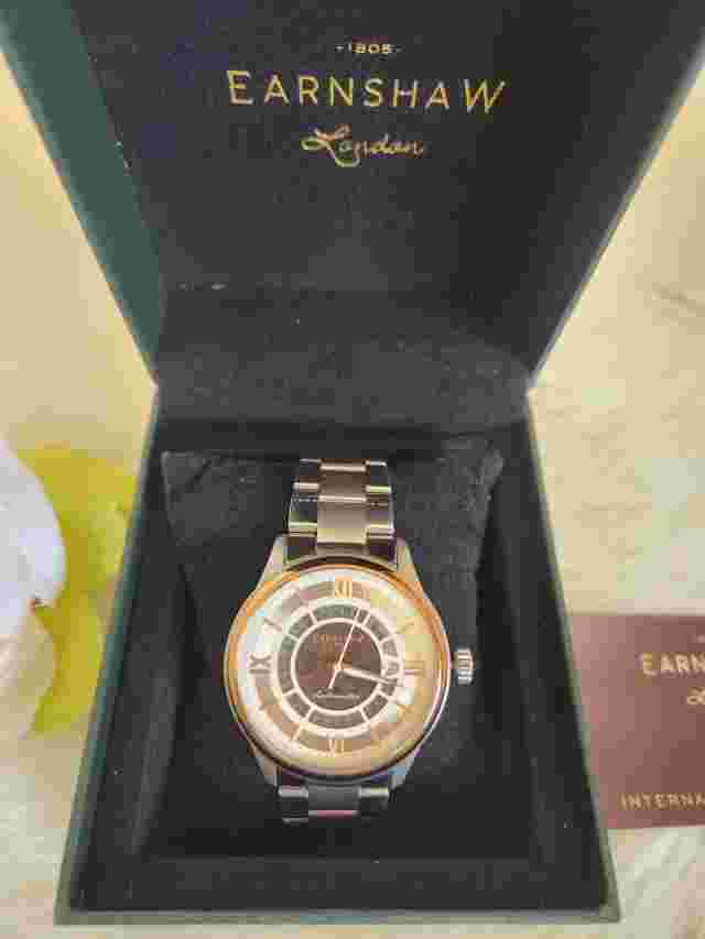 Thomas Earnshaw ES-8182-22 Men's Black Watch SILVER CHAMPAGNE Skeleton Automatic