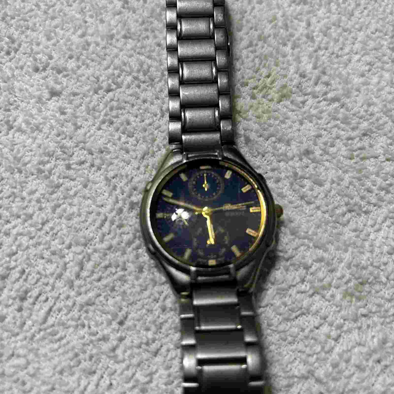 Men’s Ronica Fashion Quartz Watch Blue Face Water Resistant Vintage New Battery