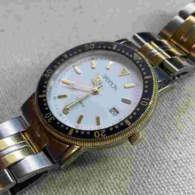 Vintage Sasson Date Watch Men Two Tone Stainless Steel White Dial New Battery