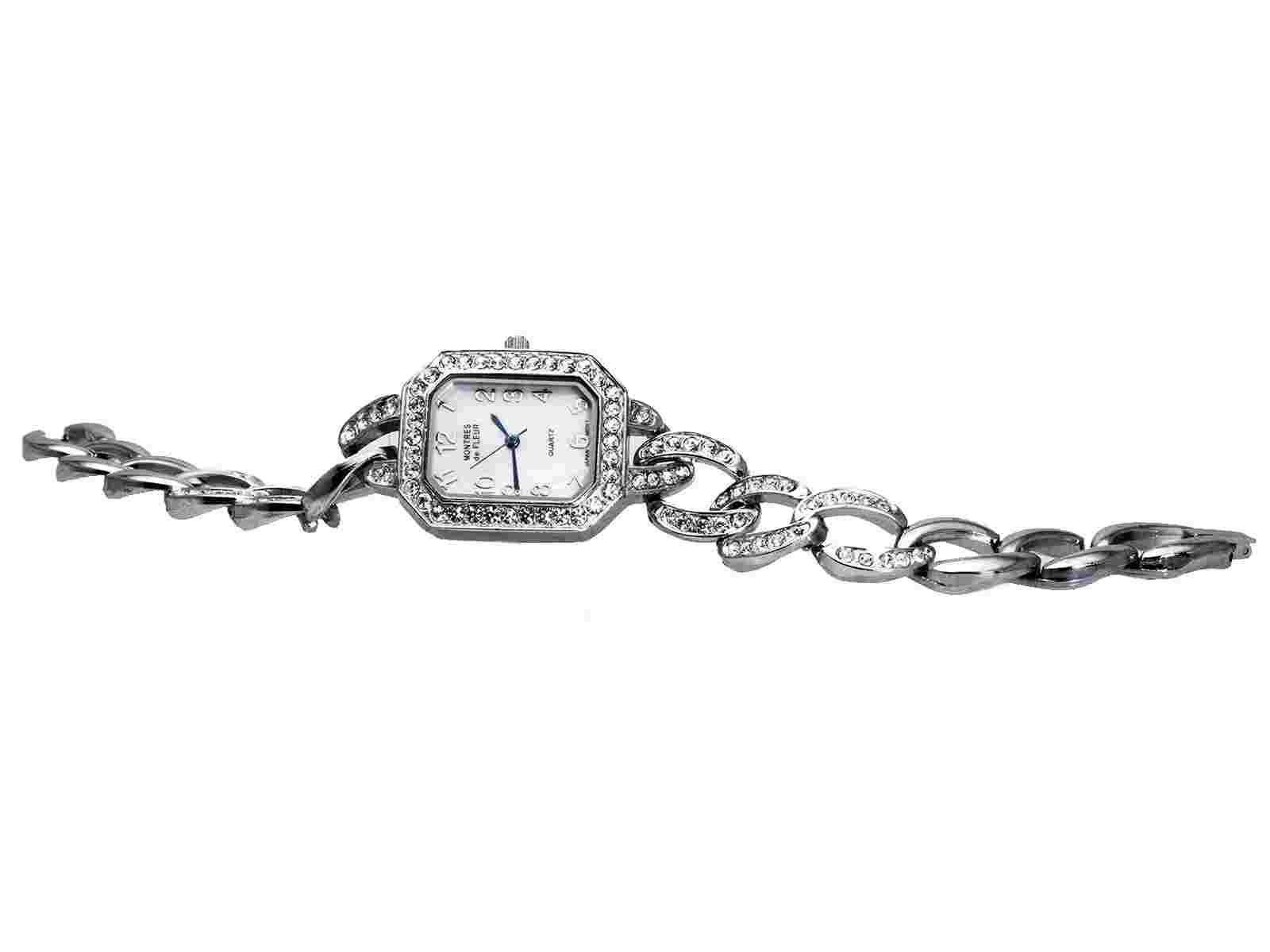 MONTRES de FLEUR:WOMENS' STAINLESS STEEL  FINISH METAL CHAIN LINKS ANALOG WATCH