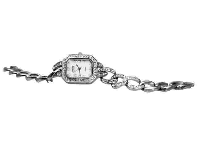 MONTRES de FLEUR:WOMENS' STAINLESS STEEL  FINISH METAL CHAIN LINKS ANALOG WATCH