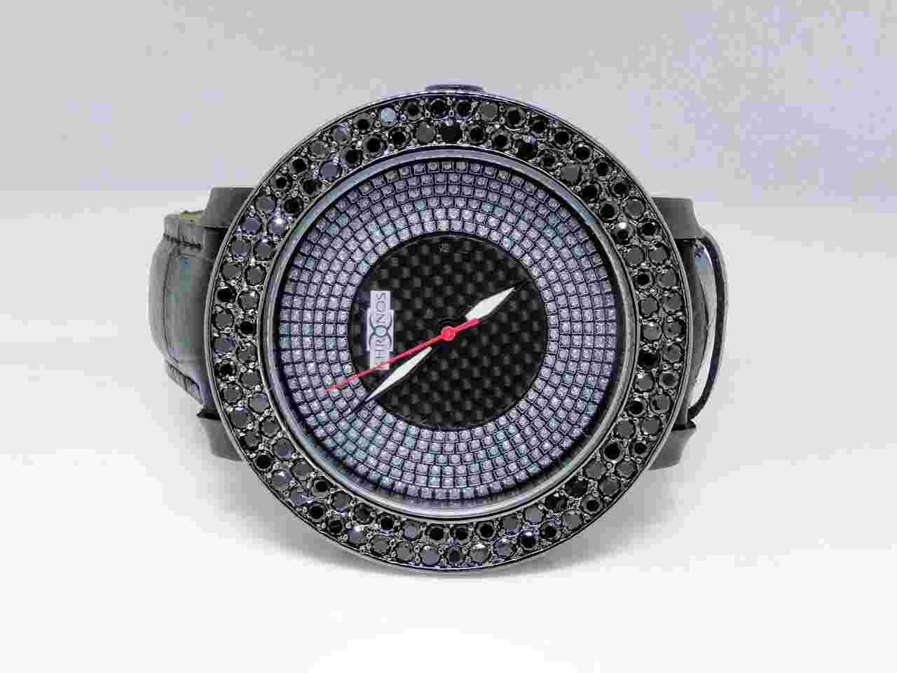 Mens Khronos Iced Black Simulated Lab Diamond Wrist Watch