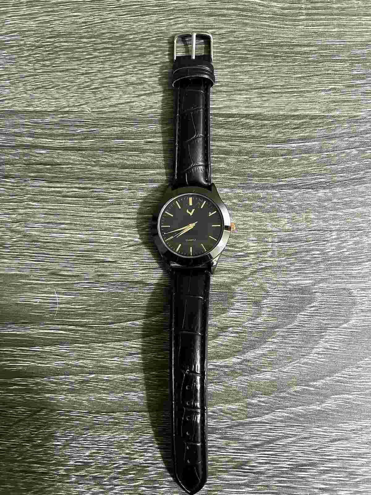 American Eagle Black Dial Round Case Faux Leather Band Watch