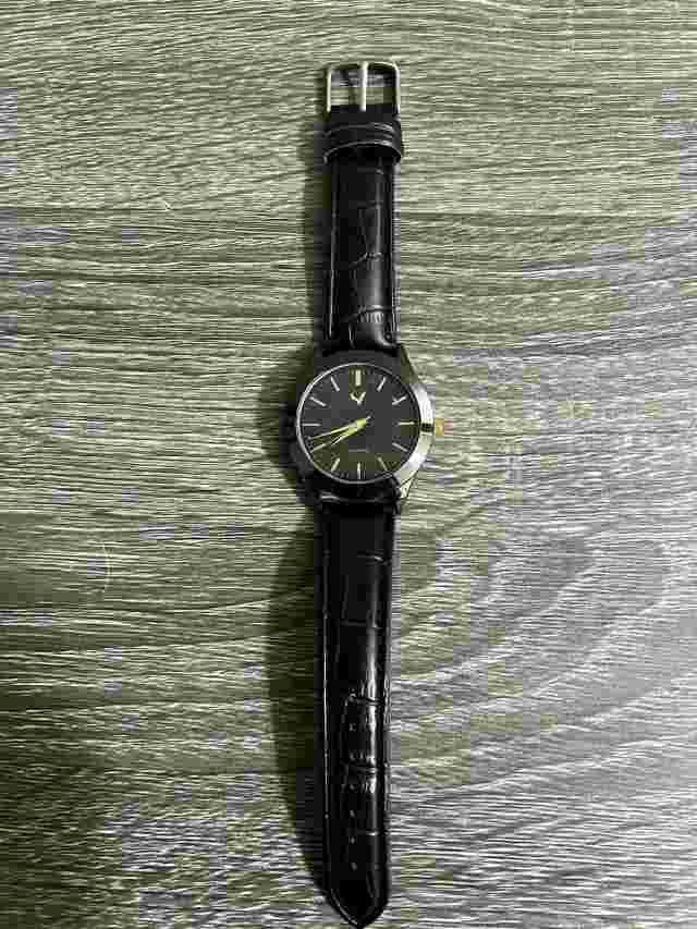 American Eagle Black Dial Round Case Faux Leather Band Watch