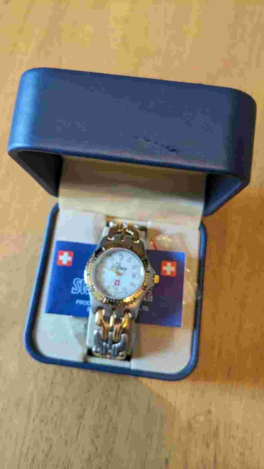 Swiss Eagle analog 100m hanowa WATCH two-tone gold silver sapphire crystal box