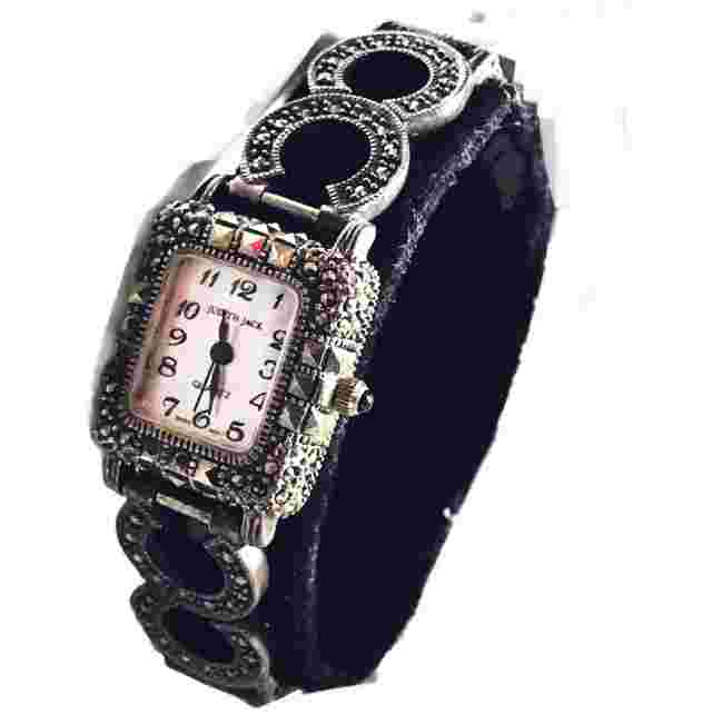 JUDITH JACK Sterling Silver and Macasite Watch, Quartz, Needs battery 7.5”