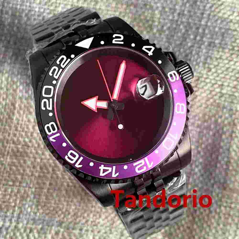 40mm BLIGER Black PVD Case Purple Sunburst Dial NH35A Automatic Mens Watch 20ATM
