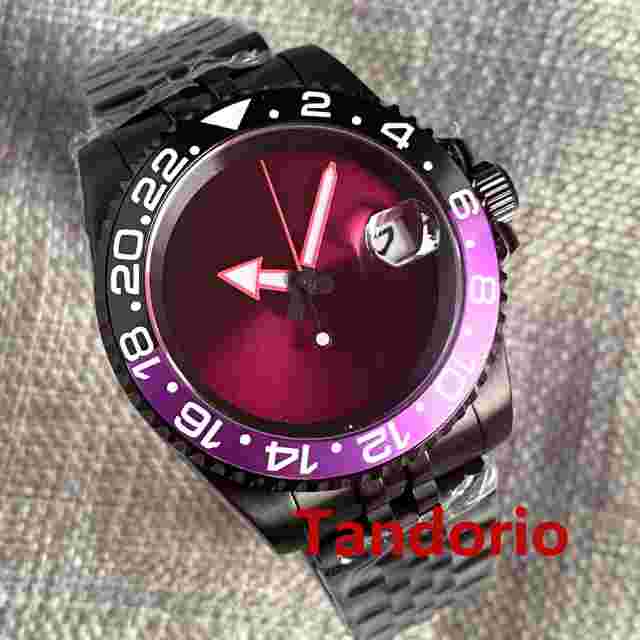 40mm BLIGER Black PVD Case Purple Sunburst Dial NH35A Automatic Mens Watch 20ATM