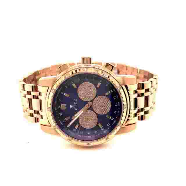 IceTime 40mm Men's White Gold Steel Watch Iced 0.10ct Diamonds Blue Dial Mk321