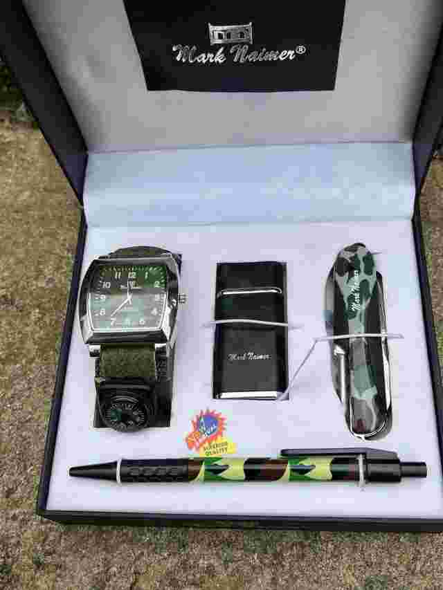 Mark Naimer NIB “Camo” Gift Set Of 4 Watch/Compass Utility Knife Lighter & Pen