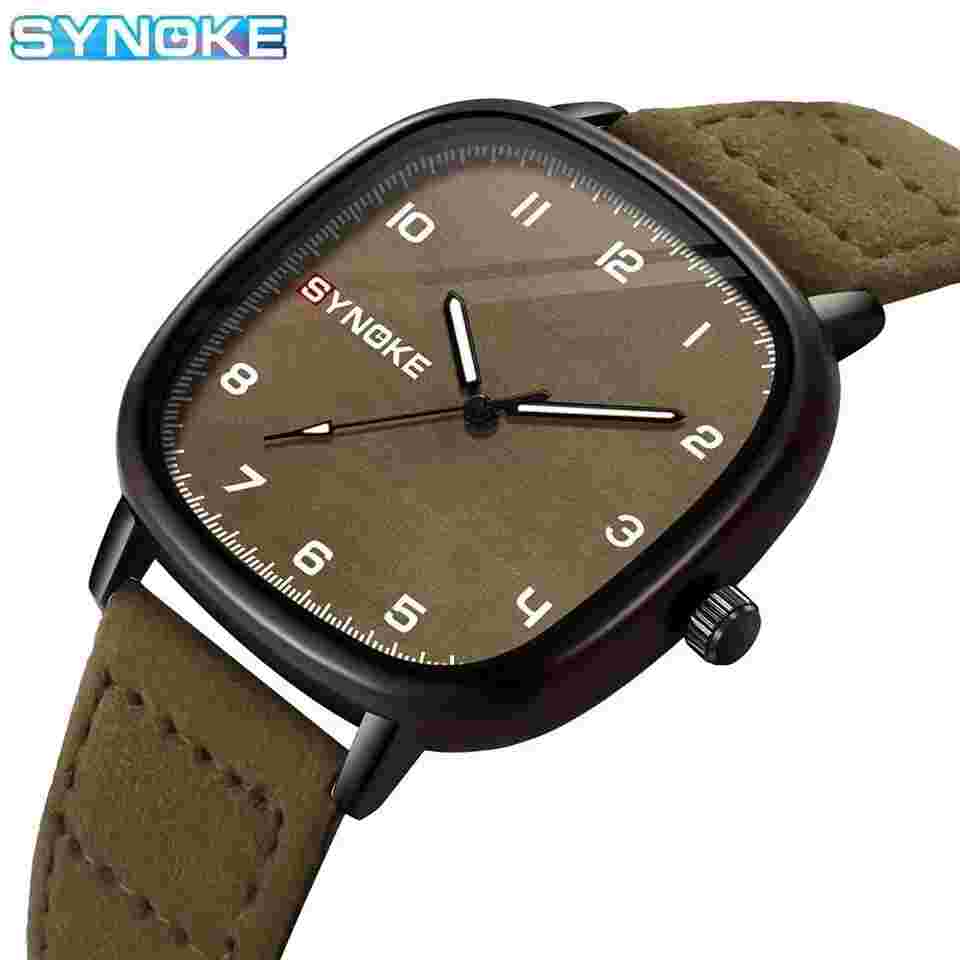 SYNOKE Classic Luxury Quartz Mens watches Alloy Case Leather Strap Top Brand