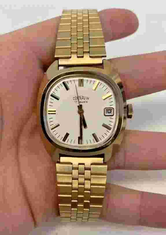 Vintage Cornavin Automatic Gold Tone 17 Jewels Men's Stainless Steel Swiss Made