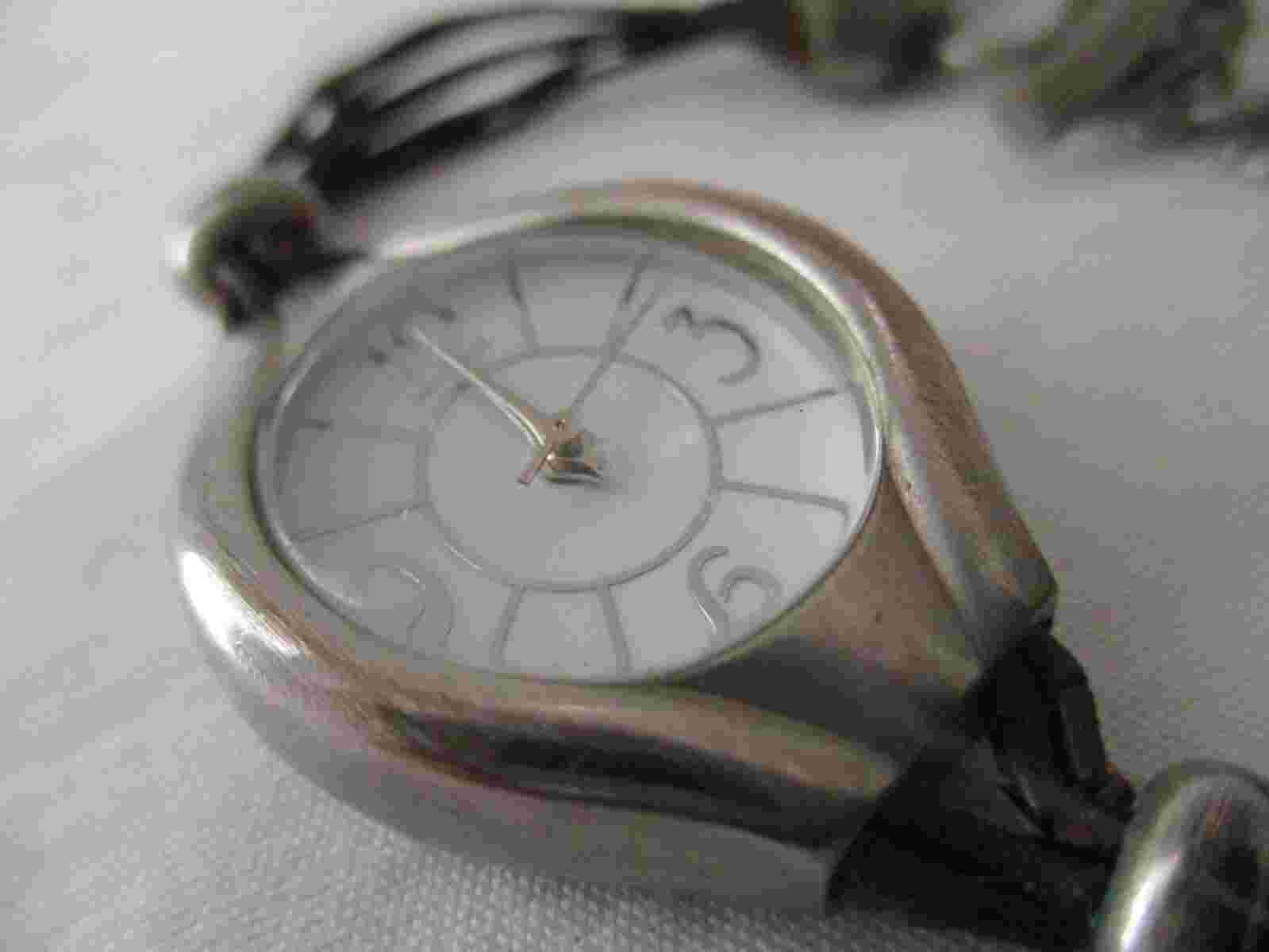 J. Jill Watch Silver Tone Details Black Bracelet Band Round White Face Working