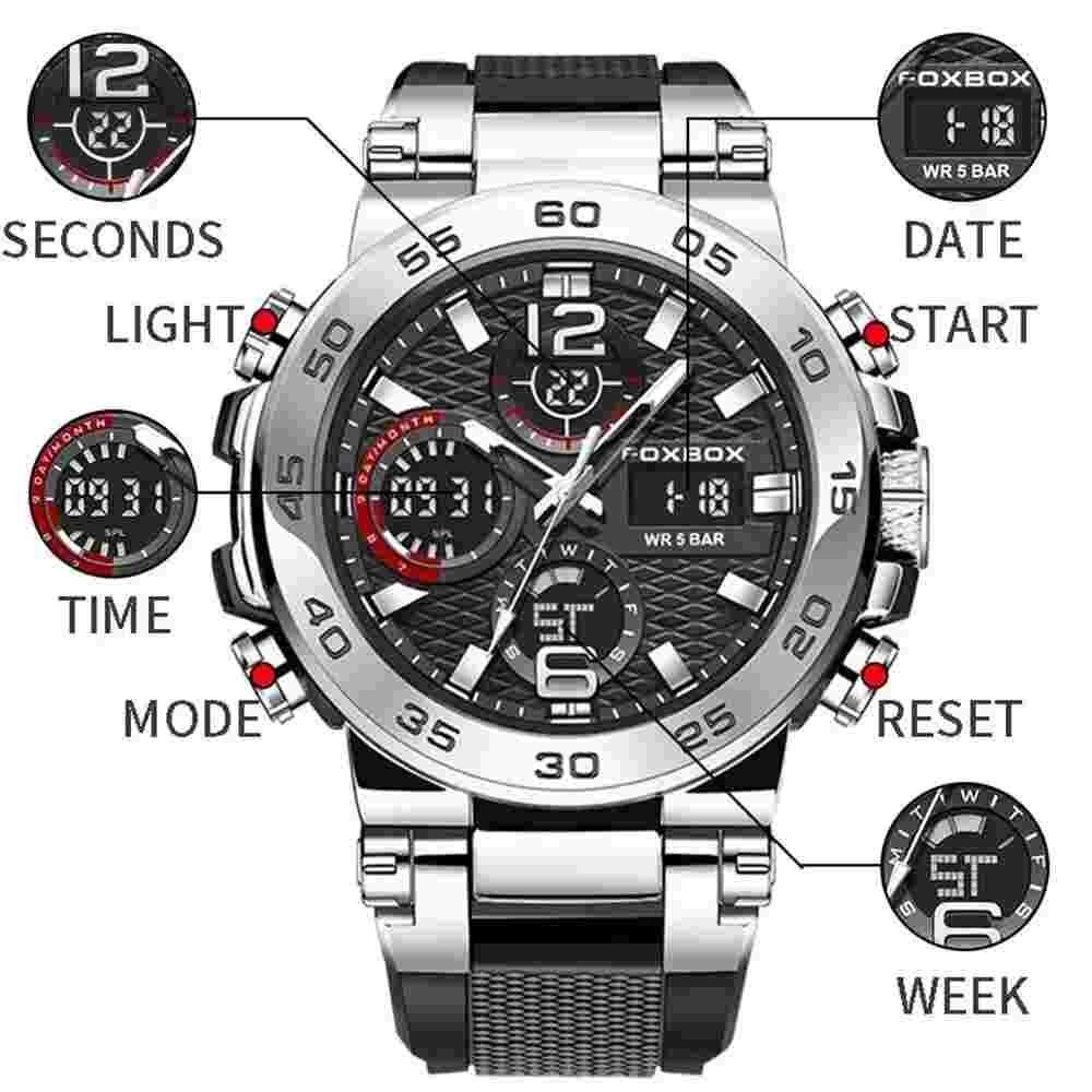 BRAND NEW LIGE FOXBOX Men Digital Sport Watch Military Quartz Silicone Watches.