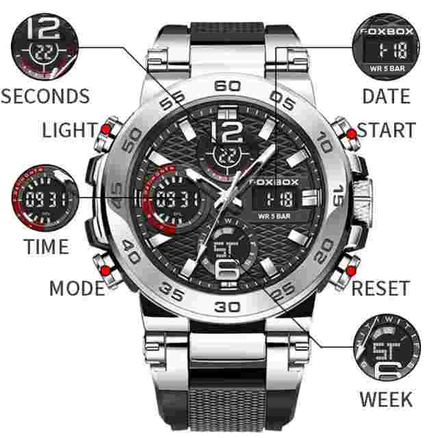 BRAND NEW LIGE FOXBOX Men Digital Sport Watch Military Quartz Silicone Watches.