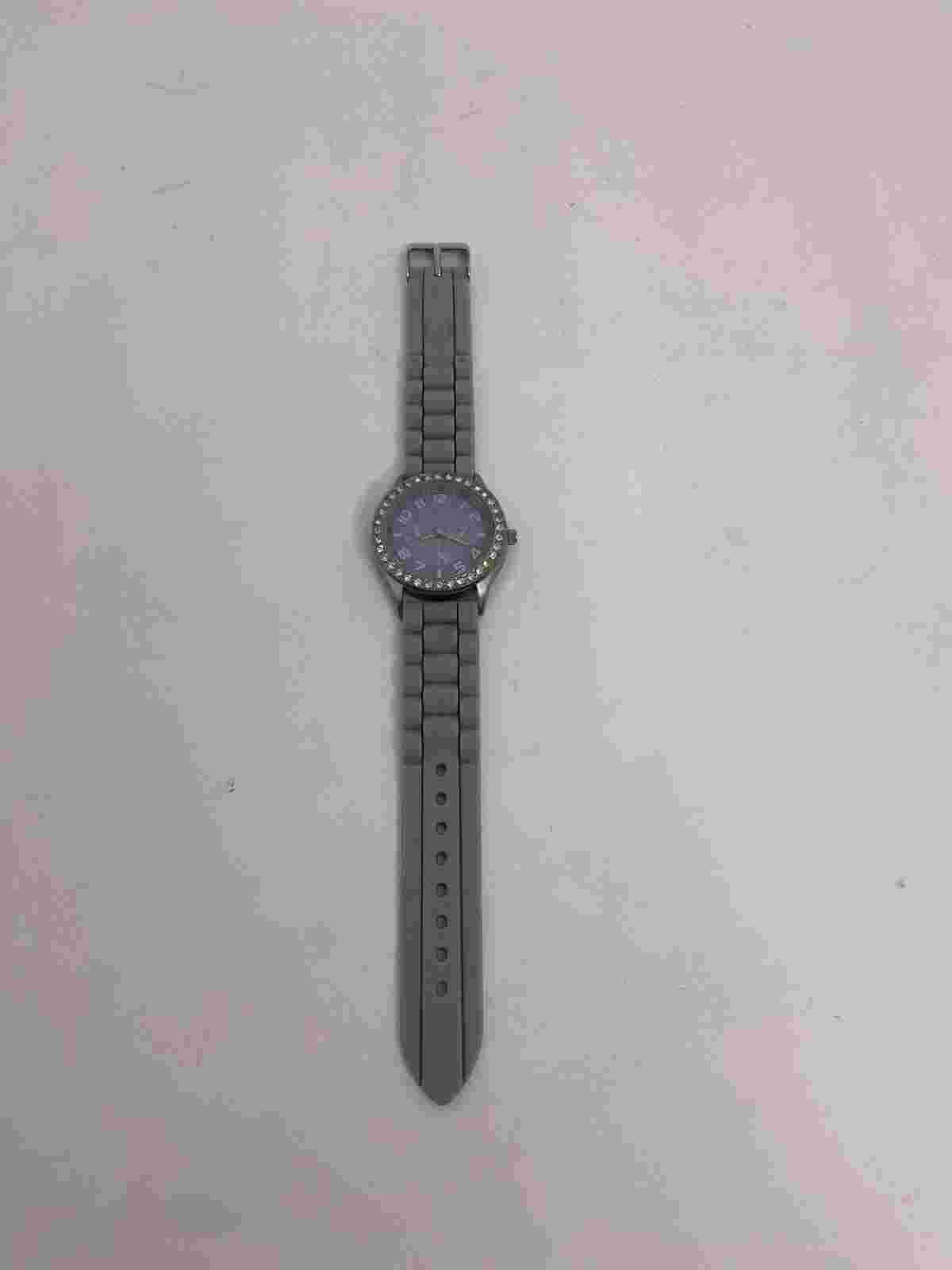 Women's 40mm Silver Tone Darice Watch, Crystal Accents Gray Silicone Link Band