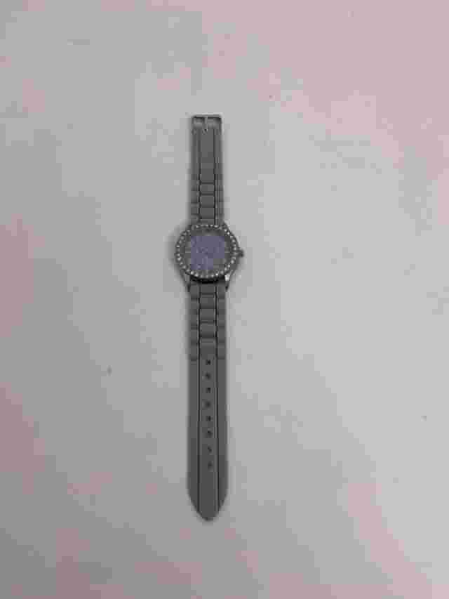 Women's 40mm Silver Tone Darice Watch, Crystal Accents Gray Silicone Link Band