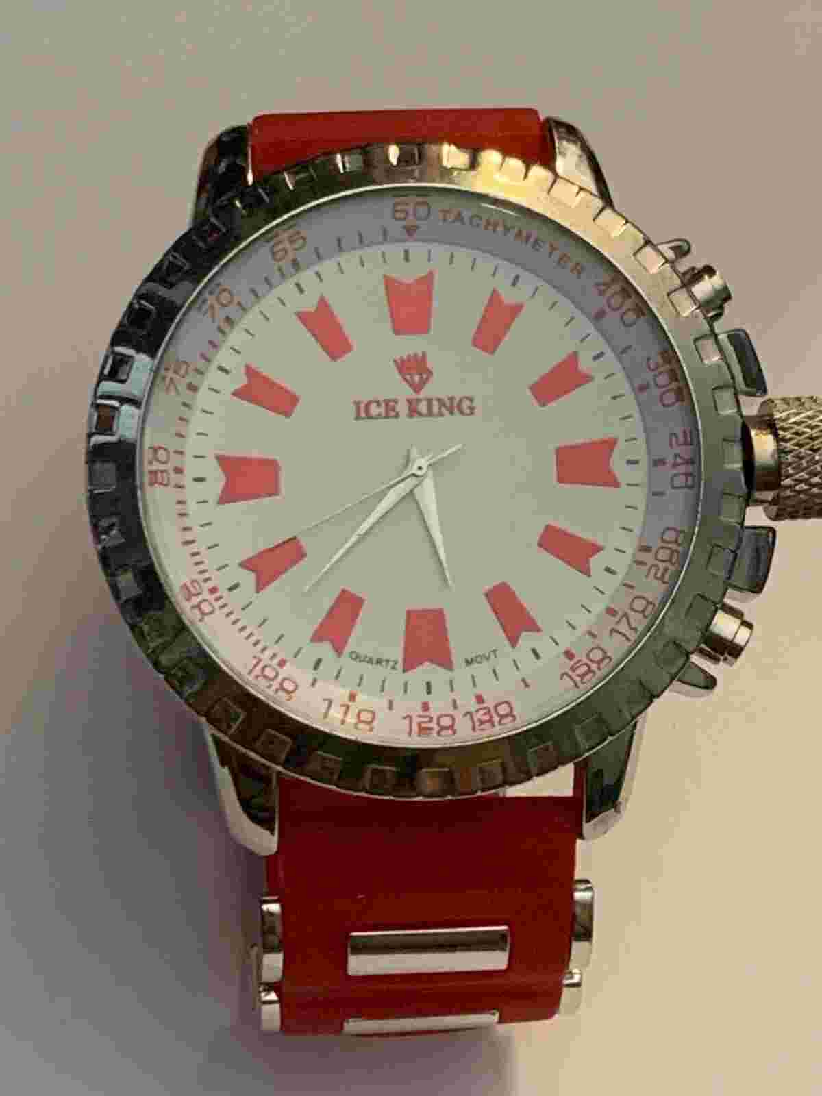 Ice King Mens Fashion Watch.  New Battery. Red Silicone Band