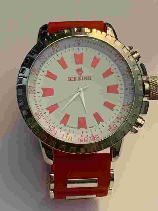 Ice King Mens Fashion Watch.  New Battery. Red Silicone Band
