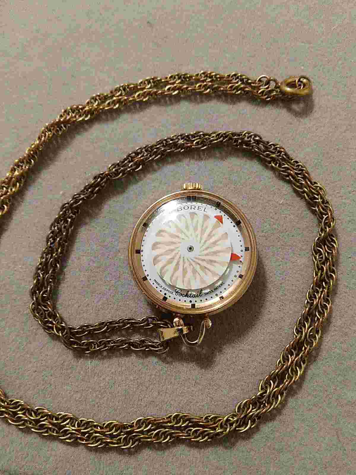 Borel Cocktail Wind Up Watch Pendant 17 Jewel Gold Plate Swiss