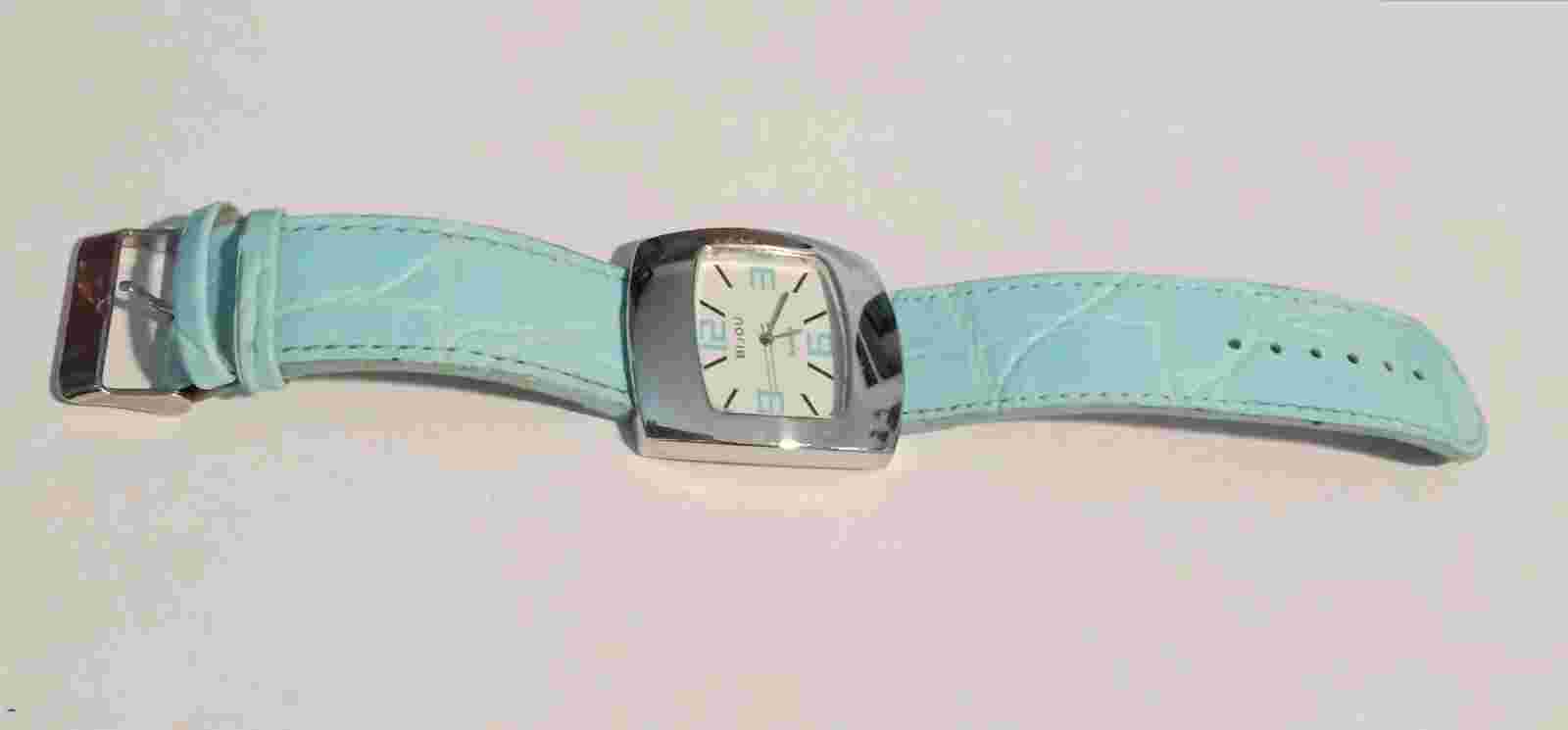 BIJOU LADIES WATCH New Battery stainless steel SQUARE Case  blue