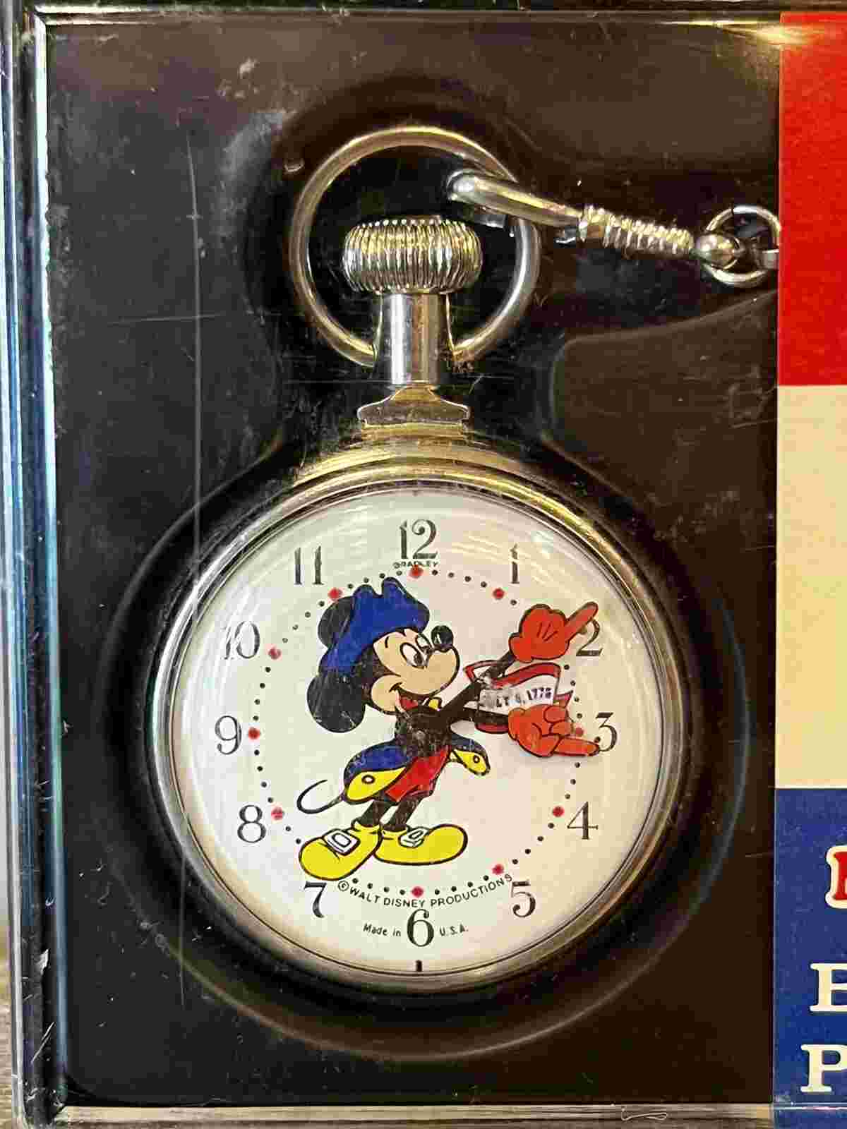 BRADLEY MICKEY MOUSE BICENTENNIAL POCKETWATCH  MINT IN CONTAINER W/ INSTRUCTIONS