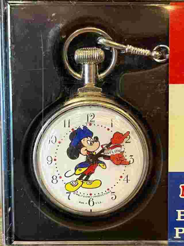 BRADLEY MICKEY MOUSE BICENTENNIAL POCKETWATCH  MINT IN CONTAINER W/ INSTRUCTIONS