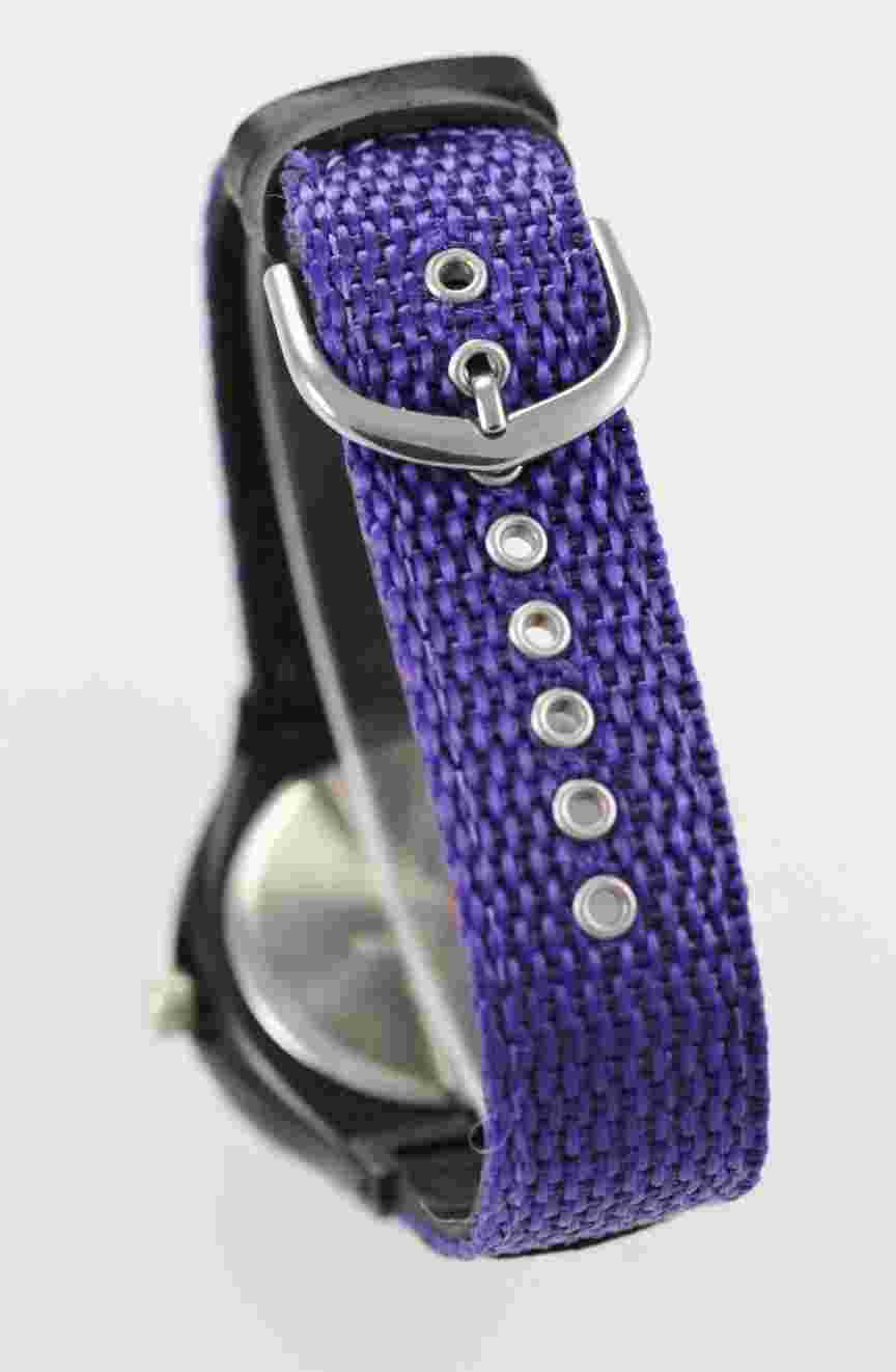 Sasson Watch Unisex White Stainless Black Purple Nylon Leather Battery Quartz