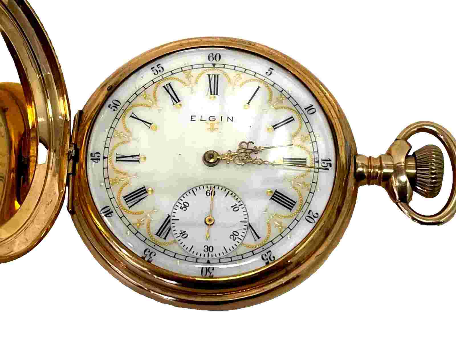 14K Elgin 1916 16S Size 7 Jewel Grade 290 Hunter Case Pocket Watch  ~Rare Dial