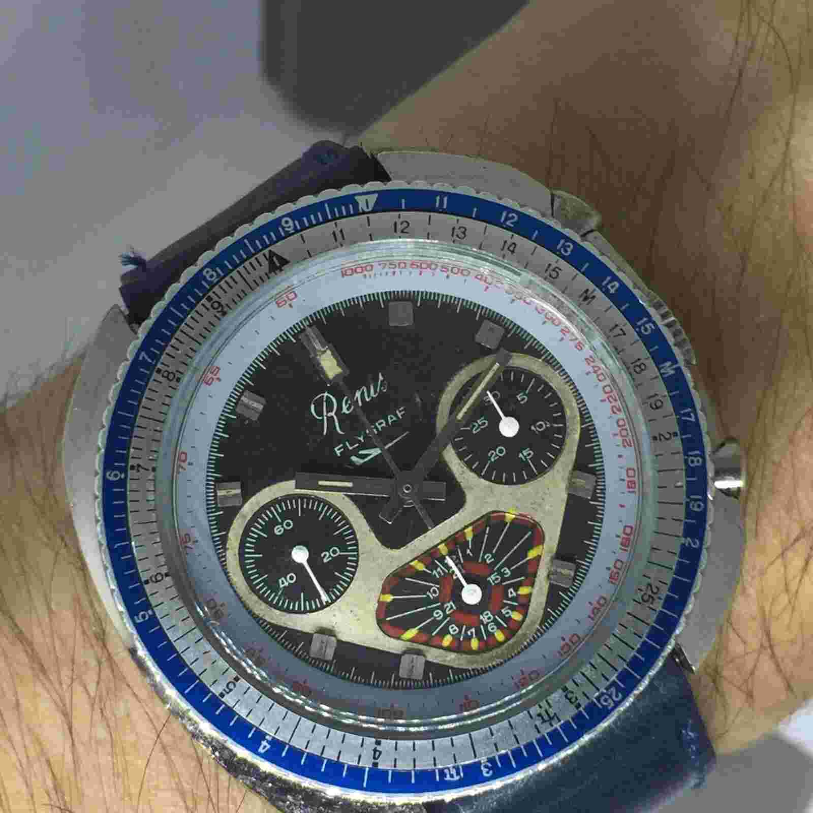 RARE VINTAGE RENIS FLYGRAF CHRONOGRAPH VALJOUX 7736 MANUAL WIND MOVEMENT