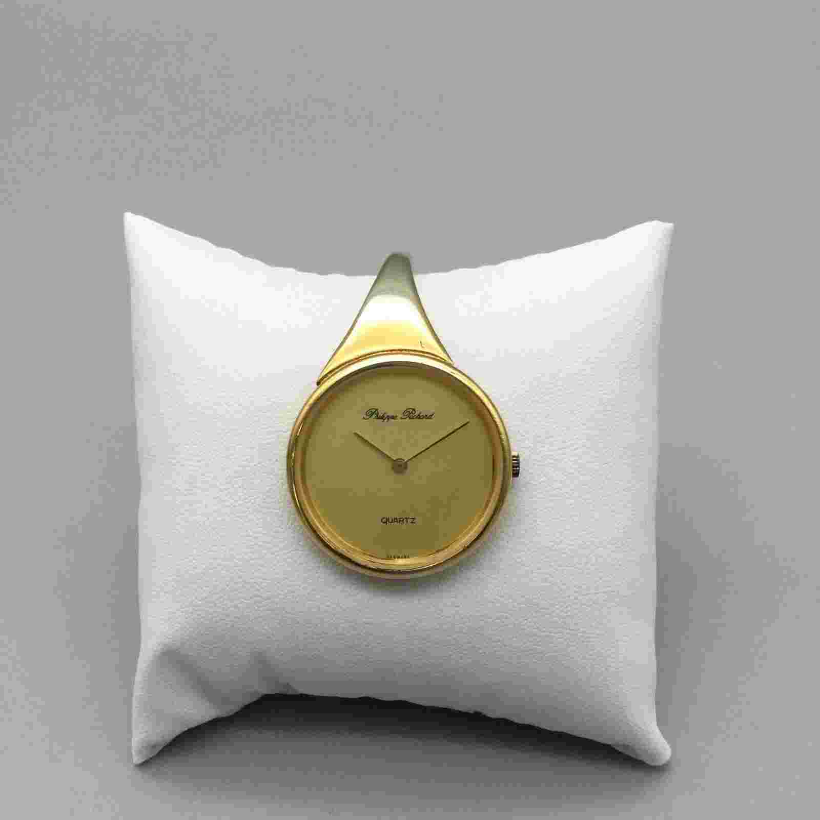 Philippe Pechard Modern Cuff Watch Women 30mm Gold Tone 7775-G New Battery