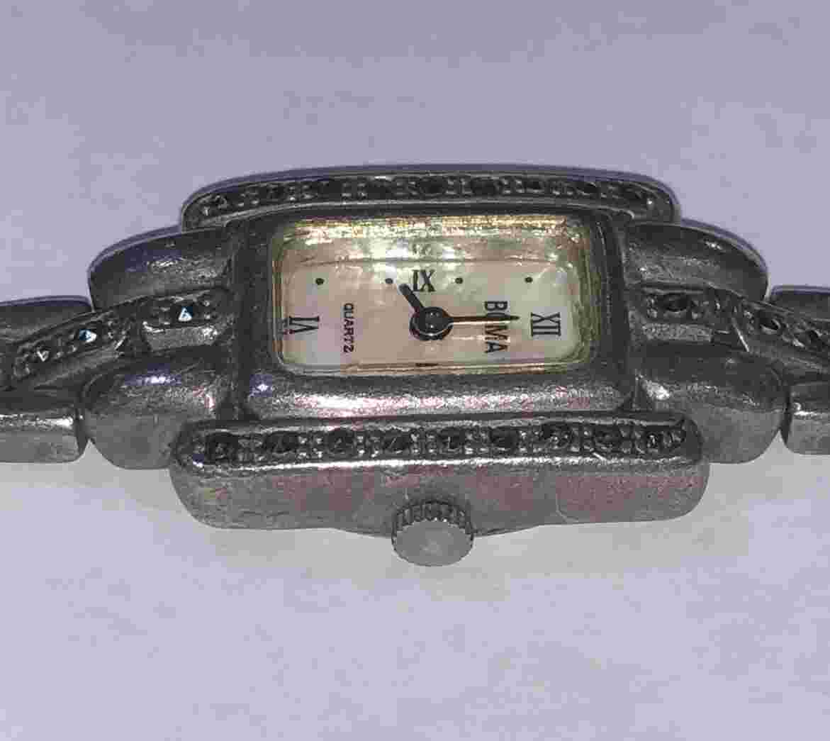 BOMA RARE Women's 925 STERLING SILVER Bracelet Watch With Marcasites Stones 20MM