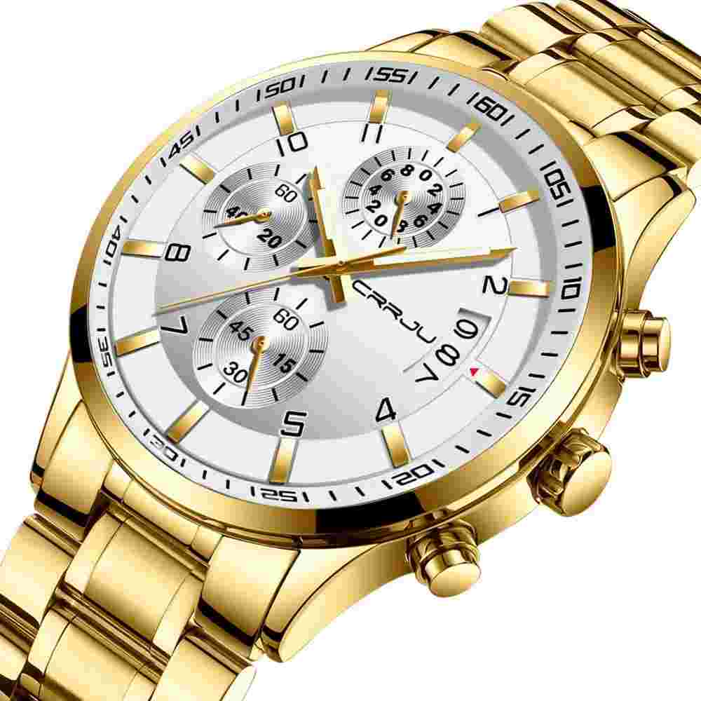 CRRJU CJ2214 Black Stainless Steel Watch Date Waterproof Chronograph Wristwatch