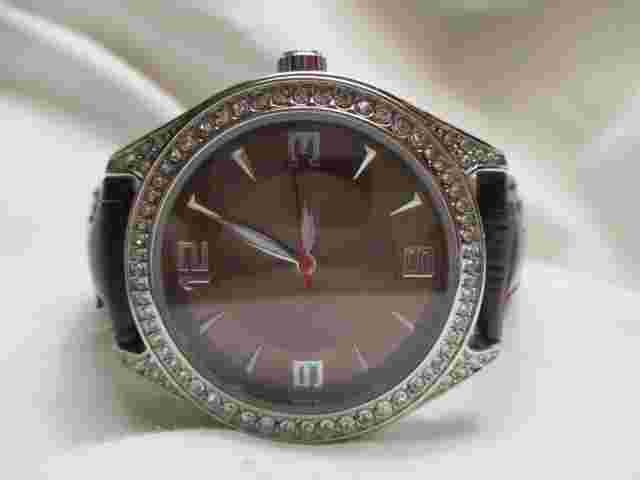 Merona Wristwatch Brown Buckle Band Silver Toned Rhinestones Sparkly Round Face