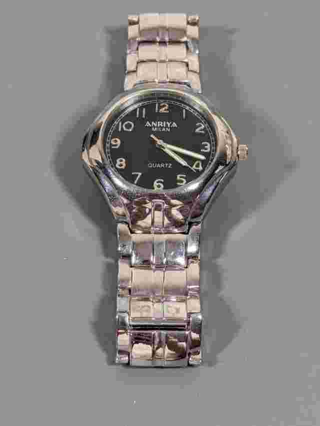 Anriya Milan Black Dial Round Silver Tone Case Stainless Steel Band Watch 8 Inch