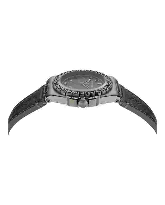 Versace Mens IP Gunmetal 44 mm Greca Reaction Strap Watch VE3I00322