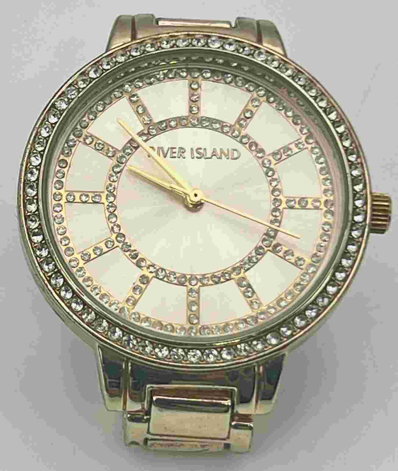 river island Gold Women’s watch With Rhinestone Bezel