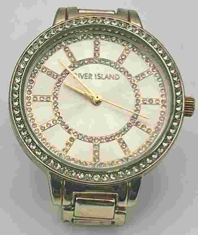 river island Gold Women’s watch With Rhinestone Bezel