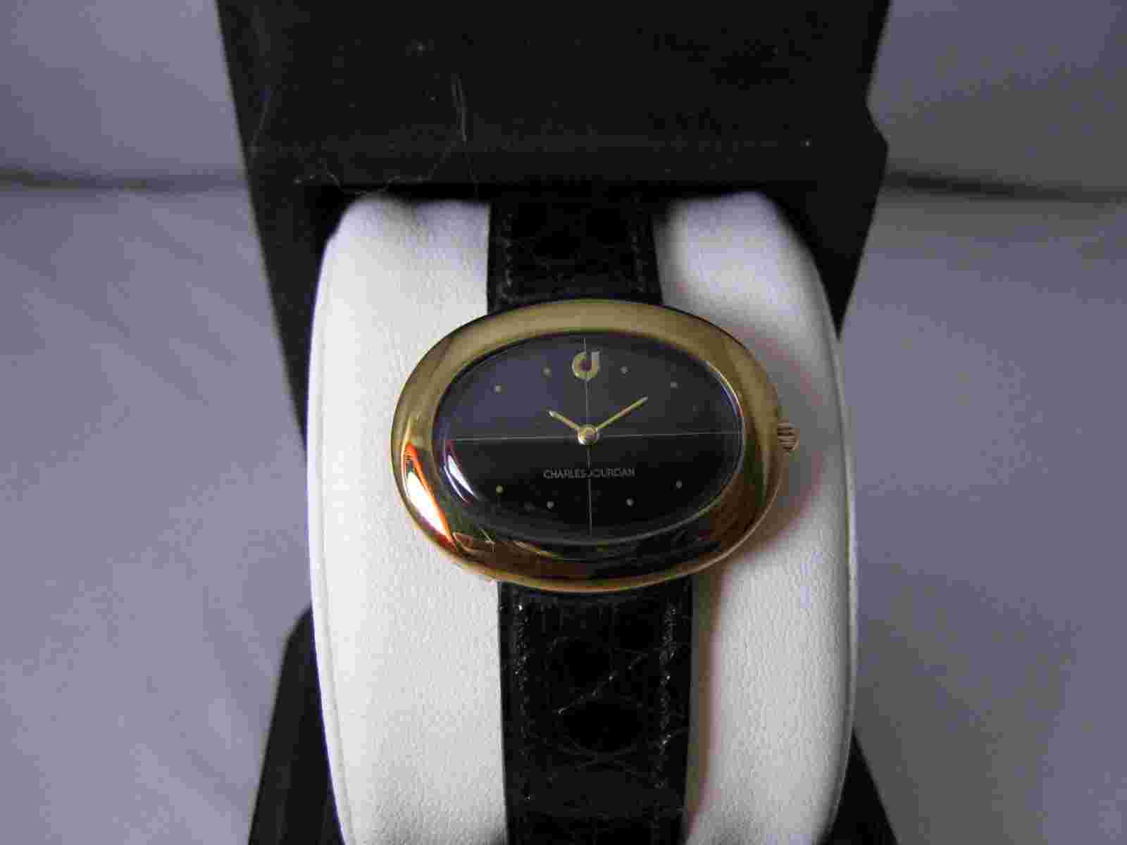 Vintage Charles Jourdan Paris wrist watch for women (Black-Oval Dial)