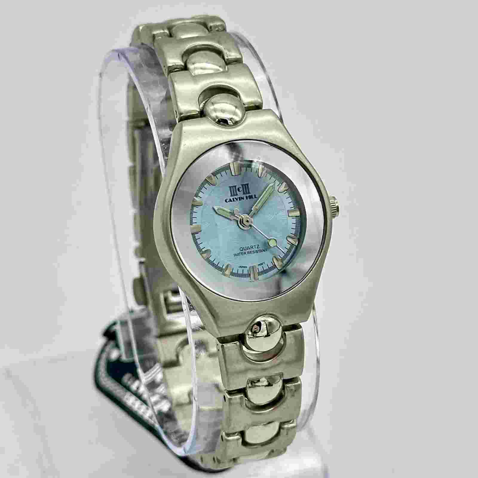 NEW Women's CALVIN HILL Silver Tone Bracelet Watch, Blue Dial, 26mm, Quartz