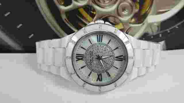 Anne Klein 12/2085 Ceramic White Crystal Accent Mother of Pearl Women's Watch
