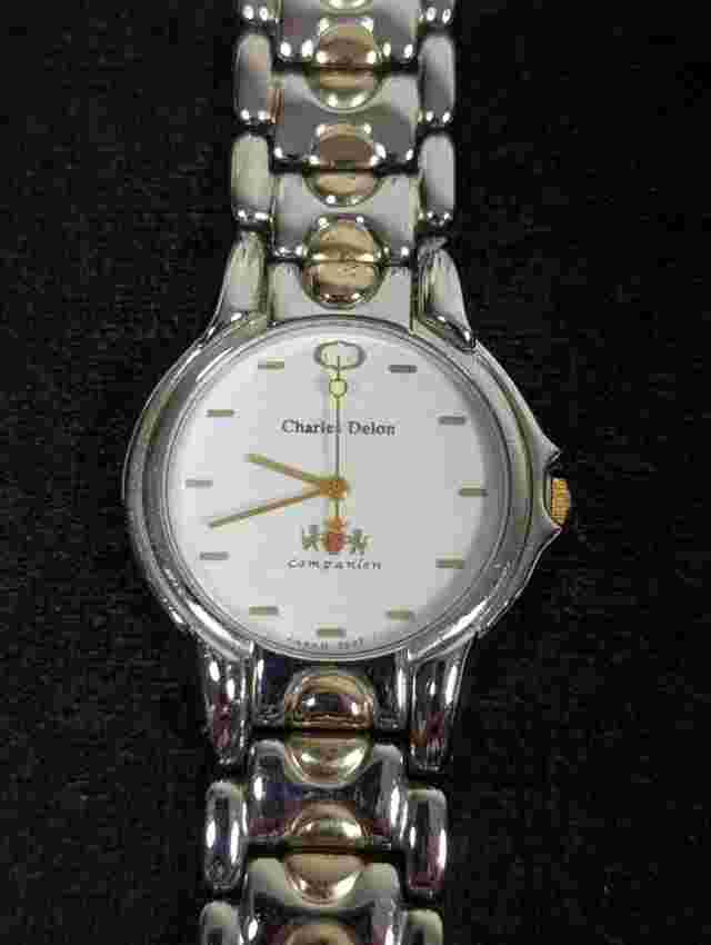 Charles Delon Companion Silver Tone Round Case Two Tone Link Band Watch Men 8.25