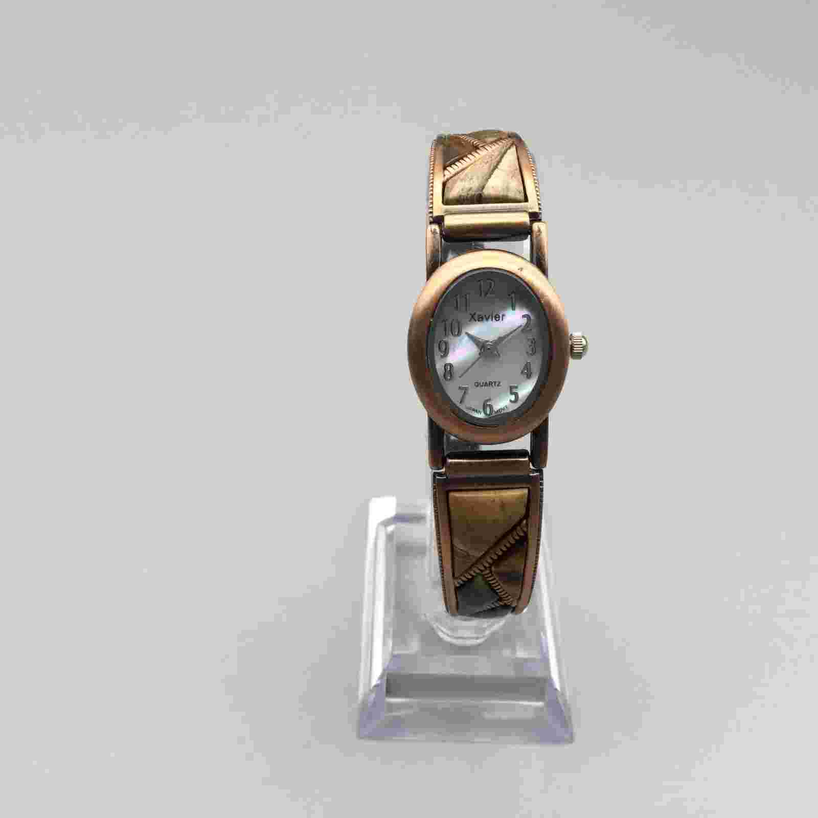 Xavier Watch Women 20mm Bronze Tone MOP Oval Stone Inlay Band New Battery 7"