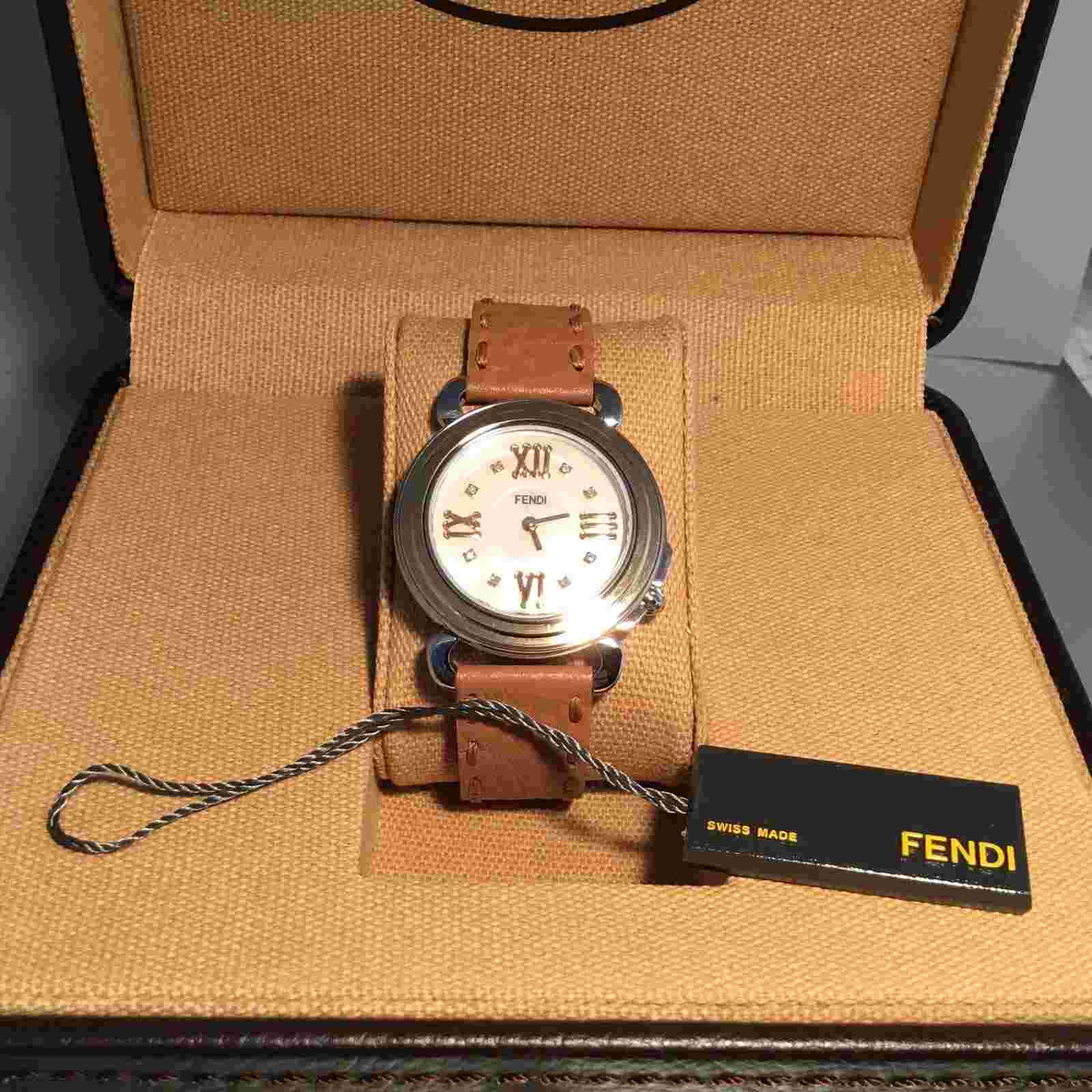 NIB Fendi Selleria Diamond Mother of Pearl Leather Strap Watch  37mm