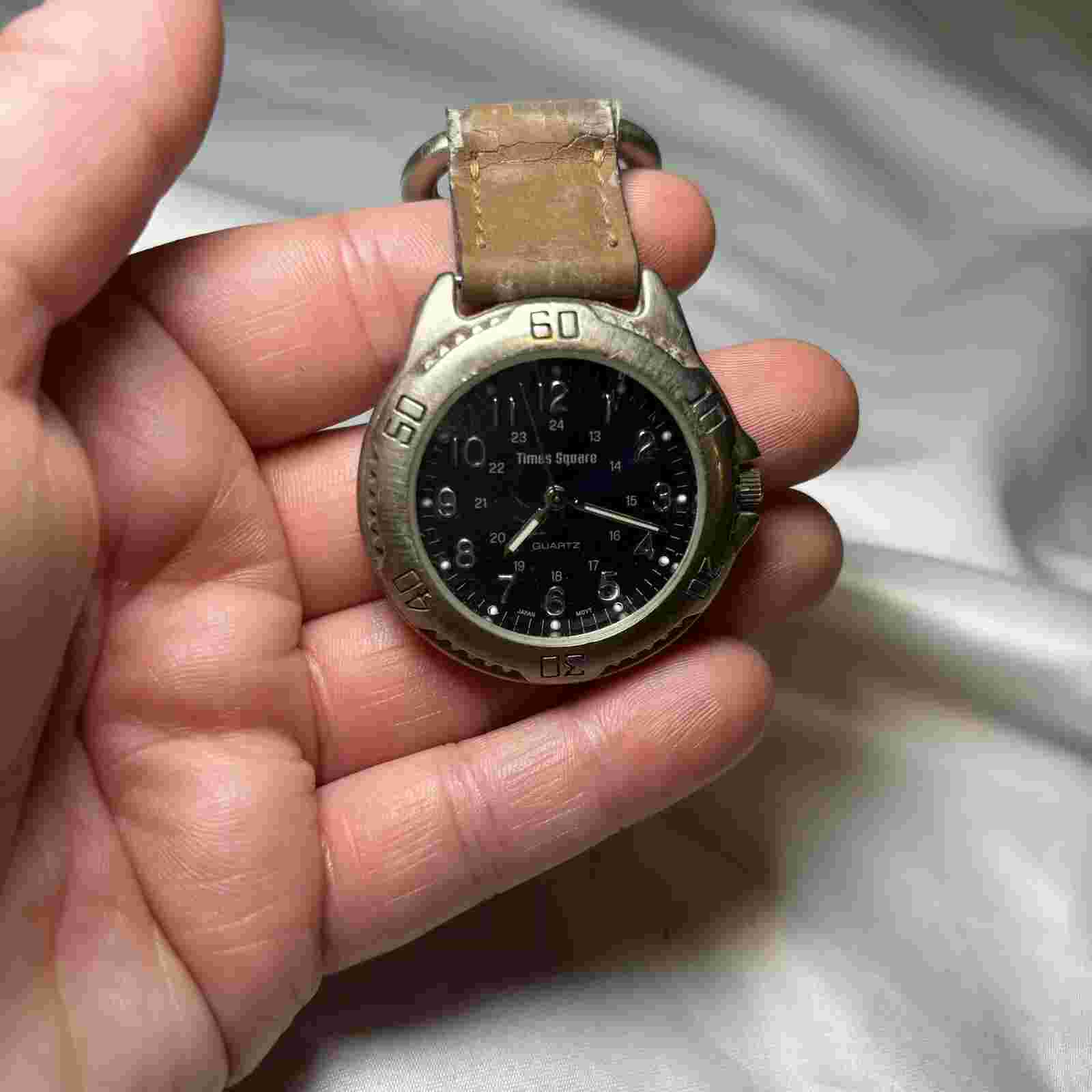 Times Square Clip On Watch Blackish Blue Dial Gray 42MM Case Military Time