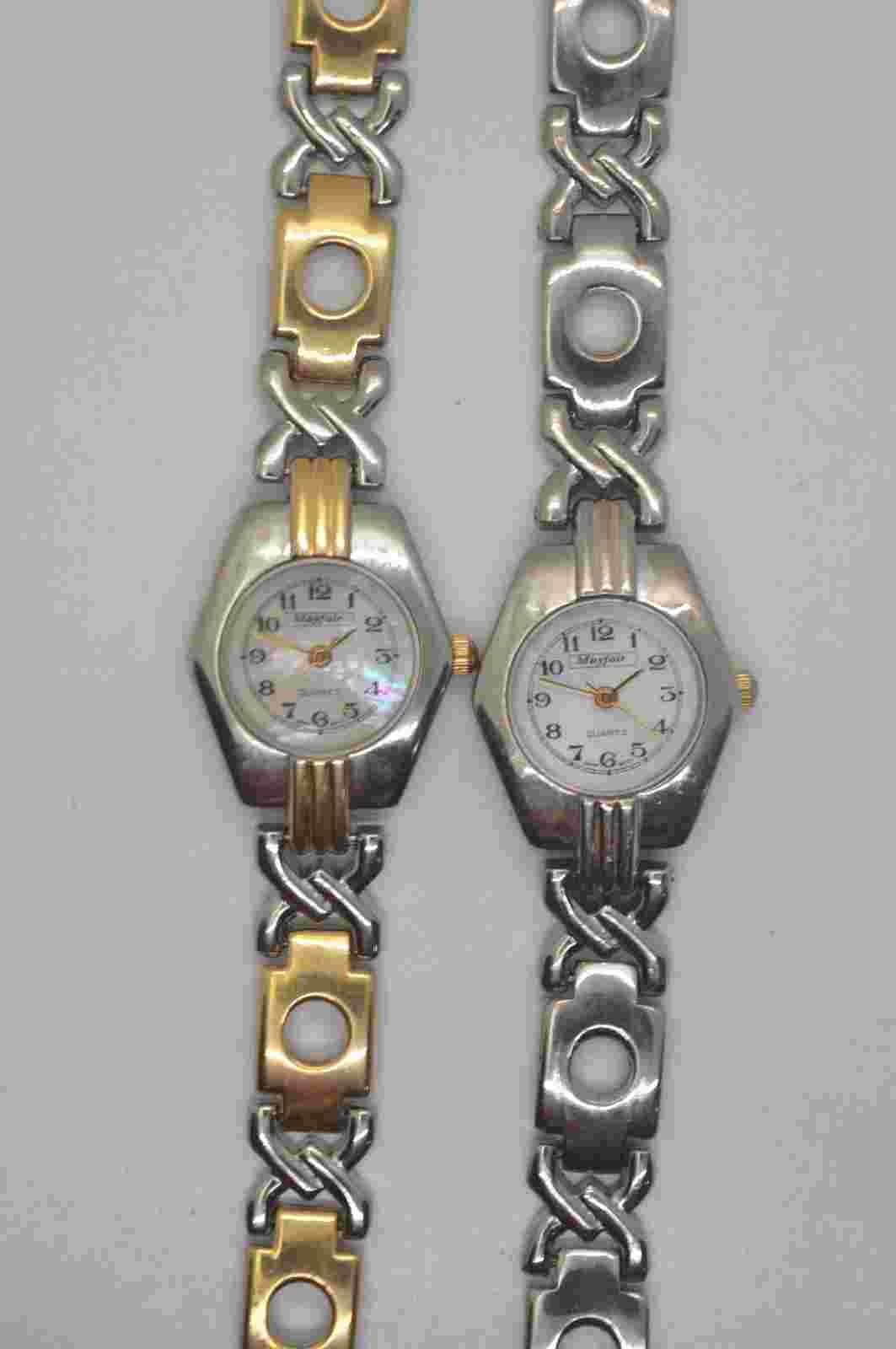Lot of 2 Mayfair Lady's Quartz watches Mother pearl dial New batterys Runs great